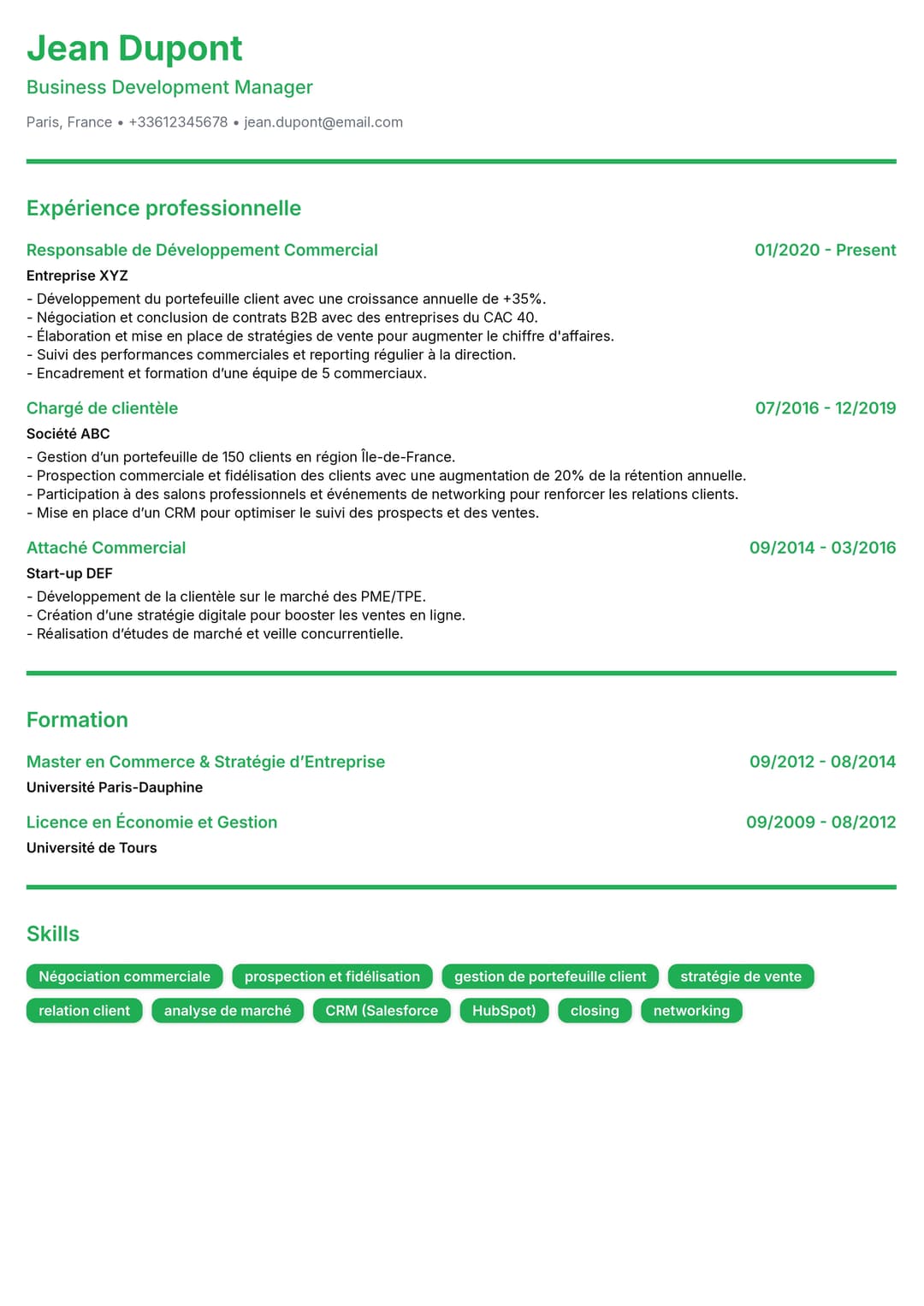 Aperçu du CV